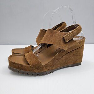 Pedro Garcia Jouri Platform Wedge Sandal Womens EU 41 Tan Suede Designer Chunky